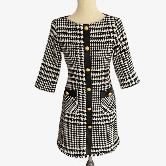 Imperial Midi Shift Dress Houndstooth Size XS Tweed Black White Lined Retro - Picture 12 of 12